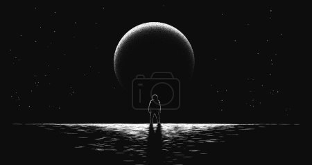 Illustration for Astronaut looks to planet far away. Vector illustration - Royalty Free Image