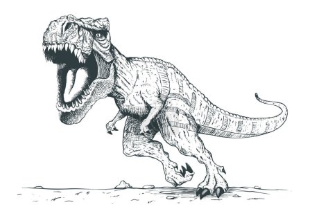 Wütend furchtloses Reptil Tyrannosaurus rex. Handgefertigte Stile.Vector Illustration