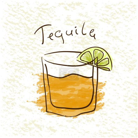 Illustration for Glass of tequila with lime pictured by watercolor on paper background. Hand drawn vector illustration - Royalty Free Image