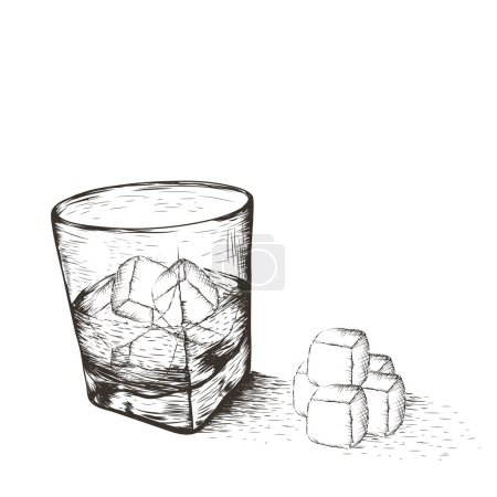 Ilustración de Un vaso con líquido y hielo. Aislado sobre fondo blanco. Ilustración vectorial - Imagen libre de derechos