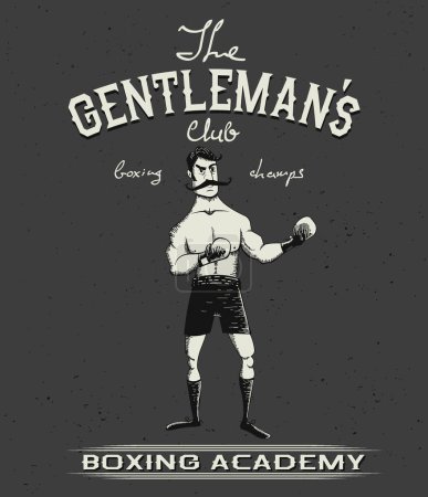 Ilustración de Cartel antiguo vintage con boxer.Gentlemens club.Prints diseño para camisetas - Imagen libre de derechos