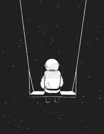 Illustration for Lonely astronaut sits in outer space.Cosmic vector illustration - Royalty Free Image