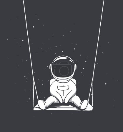 Illustration for Cute astronaut swinging on a board in outer space.Vector illustration - Royalty Free Image