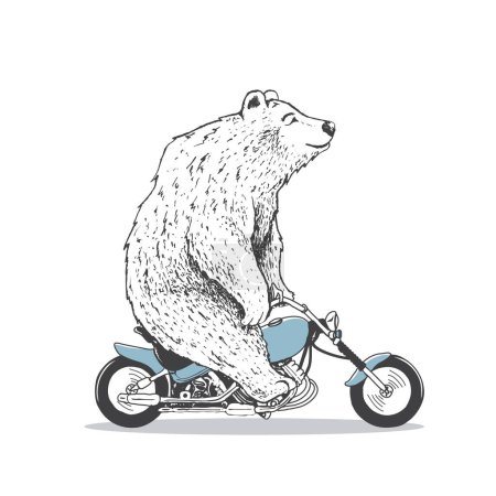 Téléchargez les illustrations : Ours polaire est monté sur motocycle.Dessiné à la main style.Illustration vectorielle - en licence libre de droit