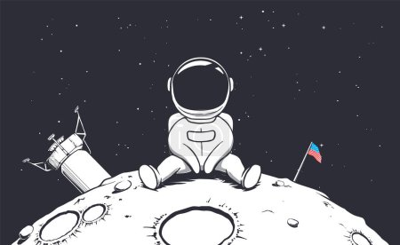 Téléchargez les illustrations : L'astronaute américain termine sa mission sur la Lune Illustration vectorielle - en licence libre de droit