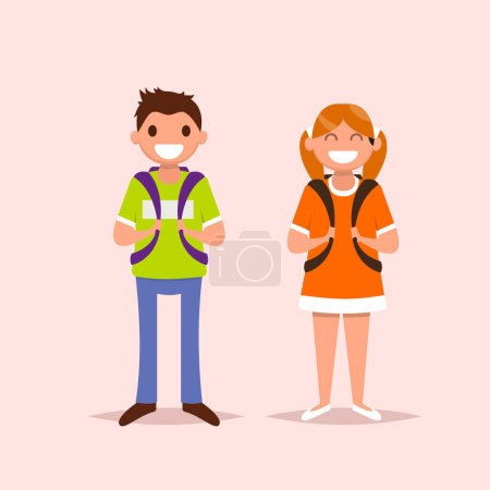 Illustration for Schoolgirl and scoolboy on isolated background.Vector illustration. Flat style - Royalty Free Image