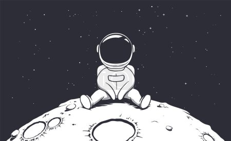 Illustration for Astronomer sits alone on planet.Vector illustration - Royalty Free Image