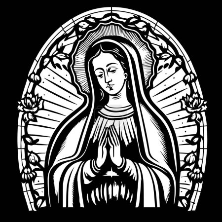 Illustration for Virgin Mary, Our Lady. Hand drawn vector illustration. Black silhouette svg of Mary, laser cutting cnc. - Royalty Free Image