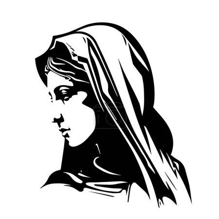 Ilustración de Virgen María, Nuestra Señora. Ilustración vectorial dibujada a mano. Silueta negra svg de Mary, corte por láser cnc. - Imagen libre de derechos