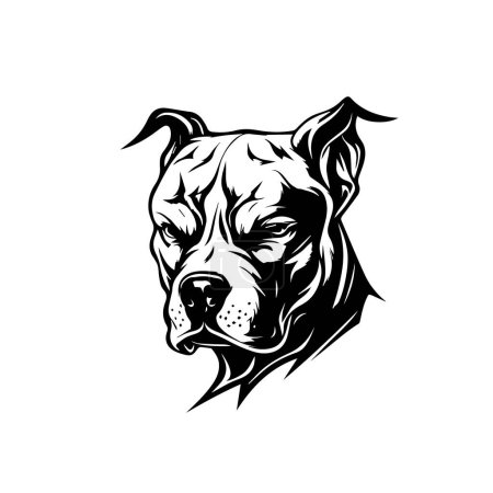 Illustration for Pitbull head, dog simple vector black image on white background. Silhouette svg vector illustration animal, laser cutting cnc. - Royalty Free Image