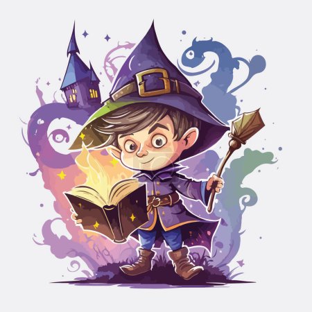 Téléchargez les illustrations : Sorcière magique avec un livre magique - en licence libre de droit