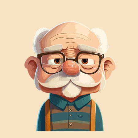 Zeichentrickfigur alter Mann mit Brille. Vektorillustration