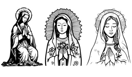 Téléchargez les illustrations : Vierge Marie, illustration vectorielle Madonna Mère de Dieu silhouette découpe laser - en licence libre de droit