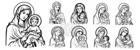 Vierge Marie, illustration vectorielle Madonna Mère de Dieu silhouette découpe laser