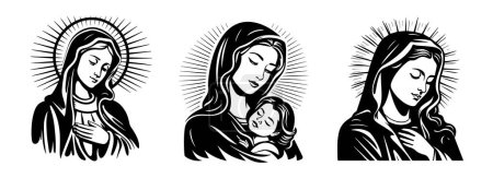 Illustration for Our Lady virgin Mary, vector illustration Madonna Mother of God silhouette laser cutting - Royalty Free Image