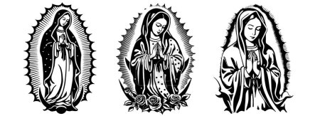 Téléchargez les illustrations : Vierge Marie, illustration vectorielle Madonna Mère de Dieu silhouette découpe laser - en licence libre de droit