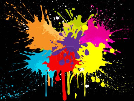 Foto de Salpicaduras de pintura a color, aisladas sobre un fondo negro - Imagen libre de derechos