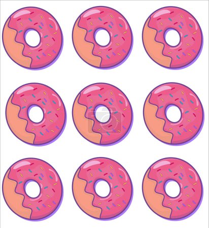 A pattern of pink donuts dotted with colorful sprinkles with a playful and appetizing vibe.