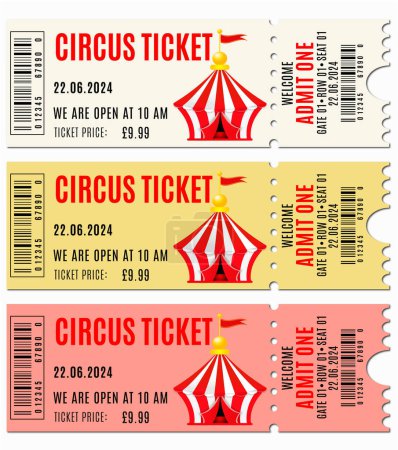 Photo for A set of three circus tickets, each with a different color scheme - Royalty Free Image