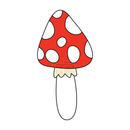 Illustration for Red mushroom with white dots, Amanita poisonous, doodle style flat vector illustration - Royalty Free Image