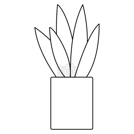 Ilustración de Cactus de aloe vera de estilo de dibujos animados en maceta, elemento de diseño de interiores, ilustración de contorno de vector plano de estilo doodle para niños para colorear libro - Imagen libre de derechos