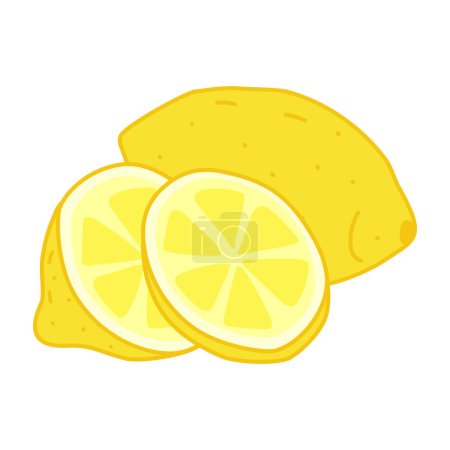 Illustration for Lemon with slices, doodle style flat vector illustration - Royalty Free Image