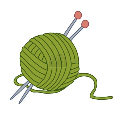 Ball of yarn and knitting needles, hobby or DIY design element, doodle style vector illustration