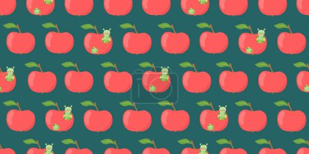 Téléchargez les illustrations : Modèle sans couture avec des pommes rouges mûres et chenille mignonne, motif drôle pour la conception des enfants, illustration vectorielle - en licence libre de droit