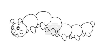 Téléchargez les illustrations : Mignon personnage de dessin animé chenille, illustration vectorielle plate de contour de style doodle pour enfants livre de coloriage - en licence libre de droit