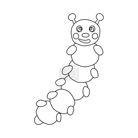 Ilustración de Alegre personaje de dibujos animados oruga, doodle estilo plano vector esquema ilustración para niños para colorear libro - Imagen libre de derechos