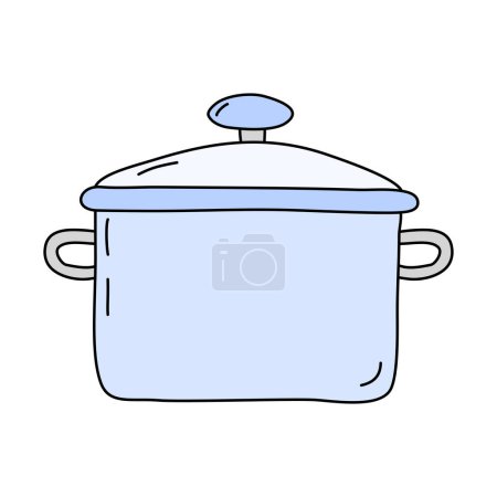 Saucepan with glass lid, cooking or baking kitchen design element, vector illustration