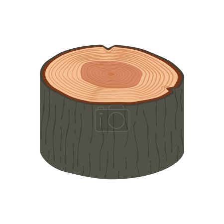 Illustration for Piece of wooden log with bark, texture on cut, vector illustration - Royalty Free Image