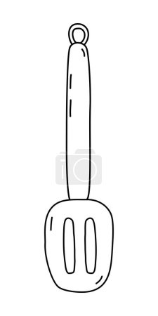 Slotted turner spatula, doodle style flat vector outline illustration for kids coloring book