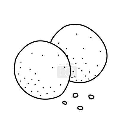 Zwei runde Shortbread-Kekse mit Krümeln, Doodle-Stil flache Vektorumrisse Illustration für Kinder Malbuch