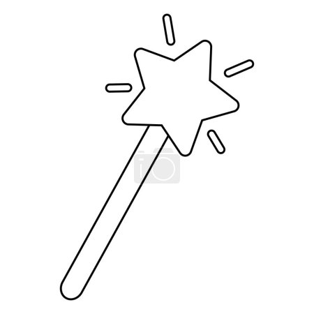 Magic wand with sparkling star on top, doodle style flat vector outline illustration for kids coloring book