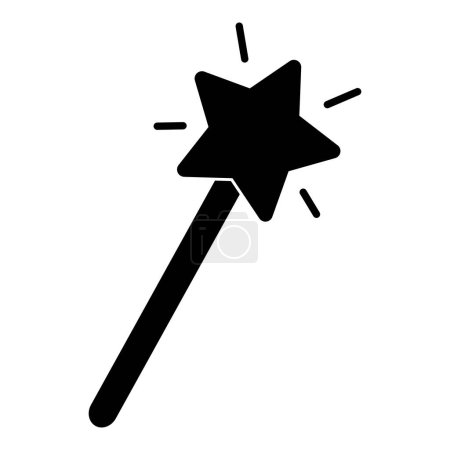 Black silhouette of magic wand with sparkling star on top, glyph icon flat vector illustration