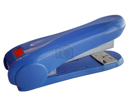Blue stapler, stationery on white background with clipping path, office supply, cutout, isolated, using for element or object 
