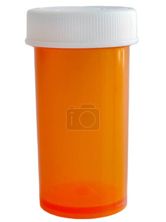 Plastic opaque medicine bottle pharmacy vial amber color, plastic container for pills, isolated white background with clipping path, medical supply business concept