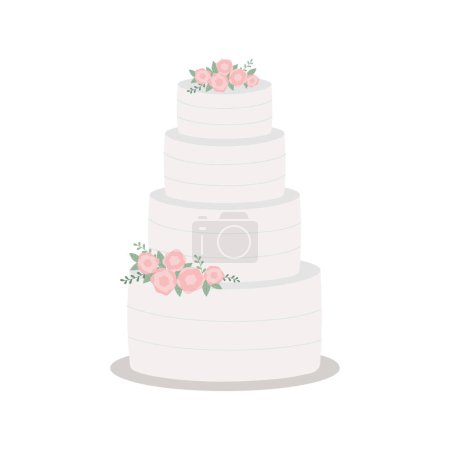Ilustración de Wedding cake with floral decoration. Design element for greeting card, invitation, poster. Isolated vector illustration. - Imagen libre de derechos