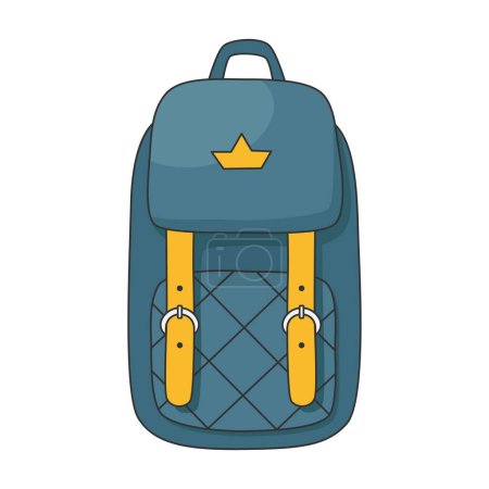 Illustration for Cartoon backpack, travel bag. Front view blue school bag. Isolated vector illustration - Royalty Free Image