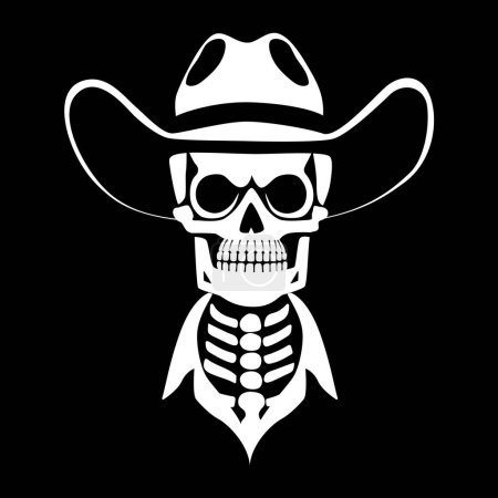 Ilustración de Cráneo blanco y negro en sombrero de vaquero. Plantilla para pancarta de Halloween, póster, volante, diseño de camiseta. Ilustración vectorial - Imagen libre de derechos