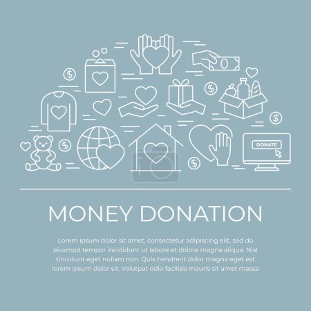 Illustration for Money donation poster with place for the text. Fundraising, donation or charity event card template. Isolated vector illustration. - Royalty Free Image