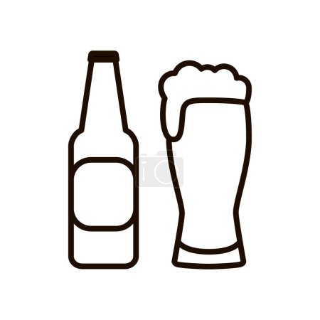 Téléchargez les illustrations : Bouteille et verre de bière icône contour. Symbole bar ou pub. Course modifiable. Illustration vectorielle isolée - en licence libre de droit