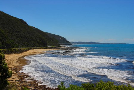 Scenic view of Australia's rocky coastline along the Great Ocean Road in southern Victoria.