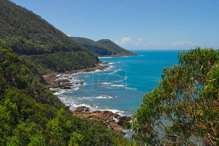 Scenic rocky shoreline along the Great Ocean Road in southern Victoria, Australia.