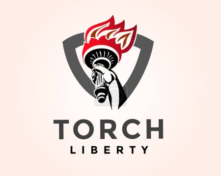 Illustration for Hand take torch flame liberty shield logo design template illustration - Royalty Free Image
