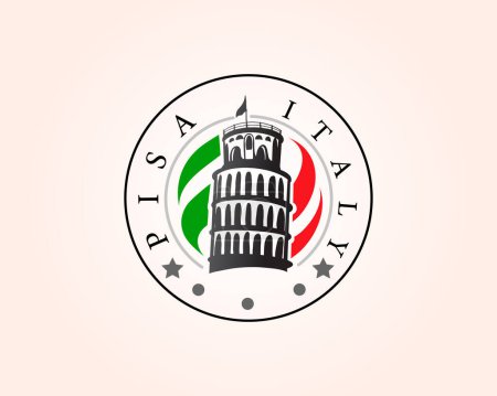 Téléchargez les illustrations : Cercle vintage pise tour icône italienne logo modèle illustration - en licence libre de droit