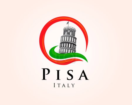 Téléchargez les illustrations : Pise tour italienne icône logo modèle de conception - en licence libre de droit
