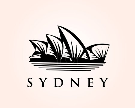 Téléchargez les photos : Sydney noir opéra bâtiment dessin art logo conception modèle illustration - en image libre de droit