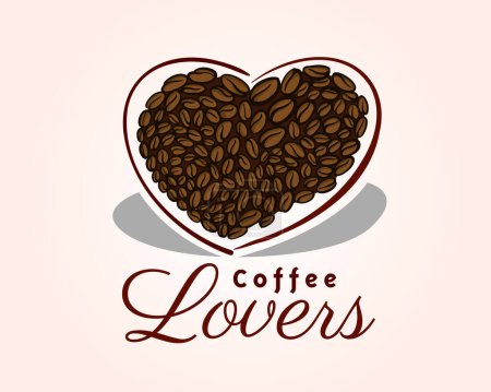 Téléchargez les illustrations : Grain de café formant amour coeur logo conception modèle illustration - en licence libre de droit